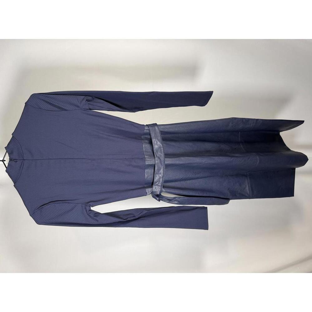 Colleen Lopez Ribbed Knit and Faux Leather Belted Dress Navy Size XXS - Picture 3 of 5